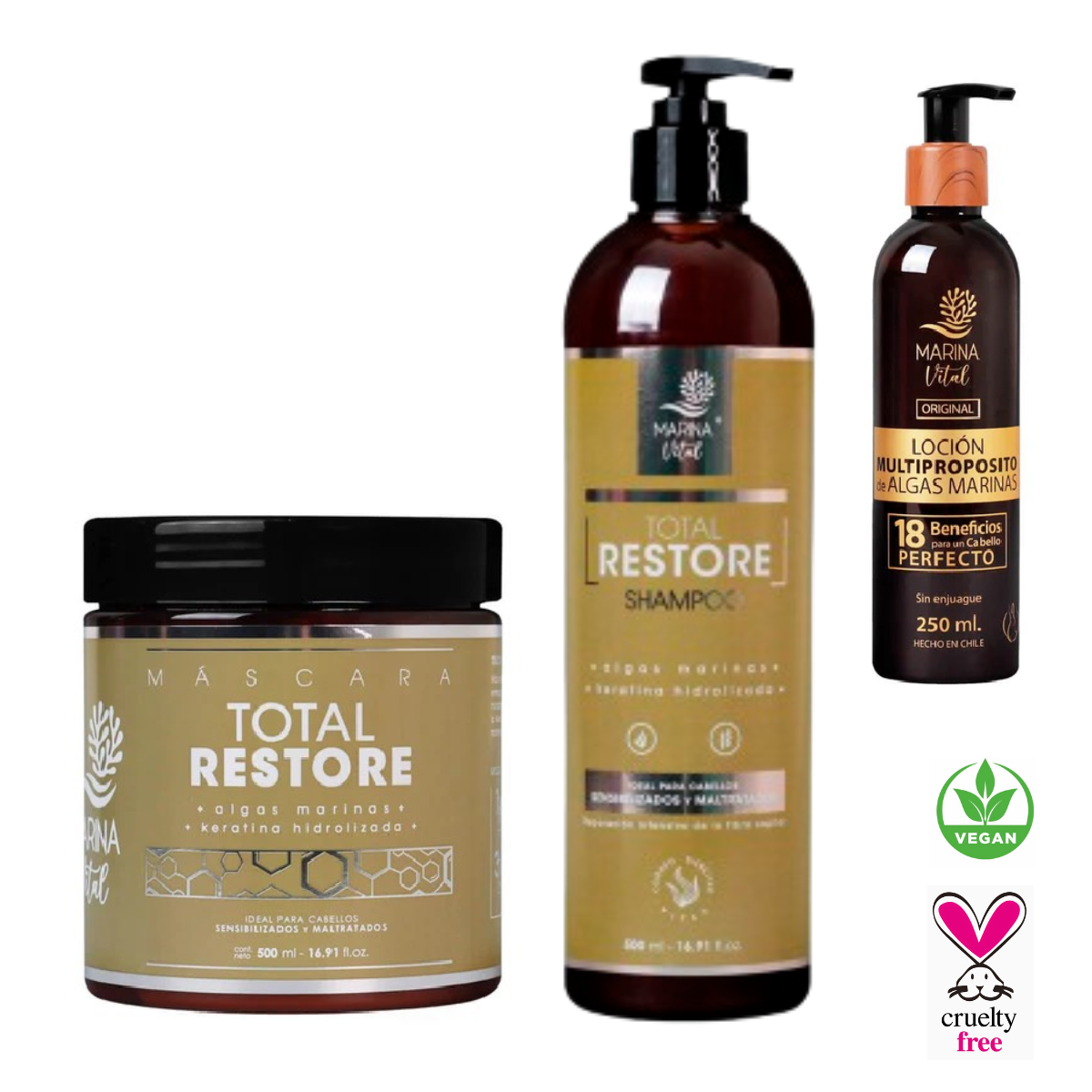 Shampo y Mascara Restauradora + Loción Multipro Marina Vital