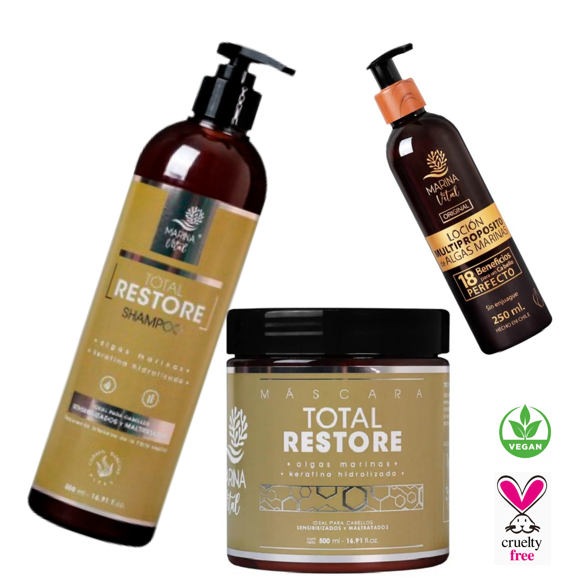 Shampo y Mascara Restauradora + Loción Multipro Marina Vital