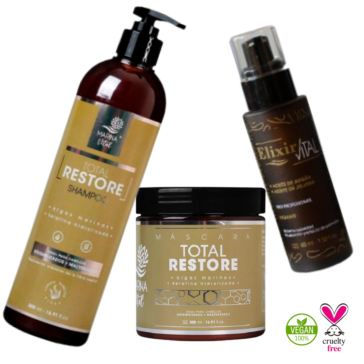 Shampoo, Mascara Restauradora y Serum Elixir