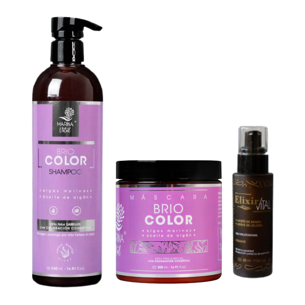 Shampoo-Mascara Briocolor-Serum Marina Vital Pack