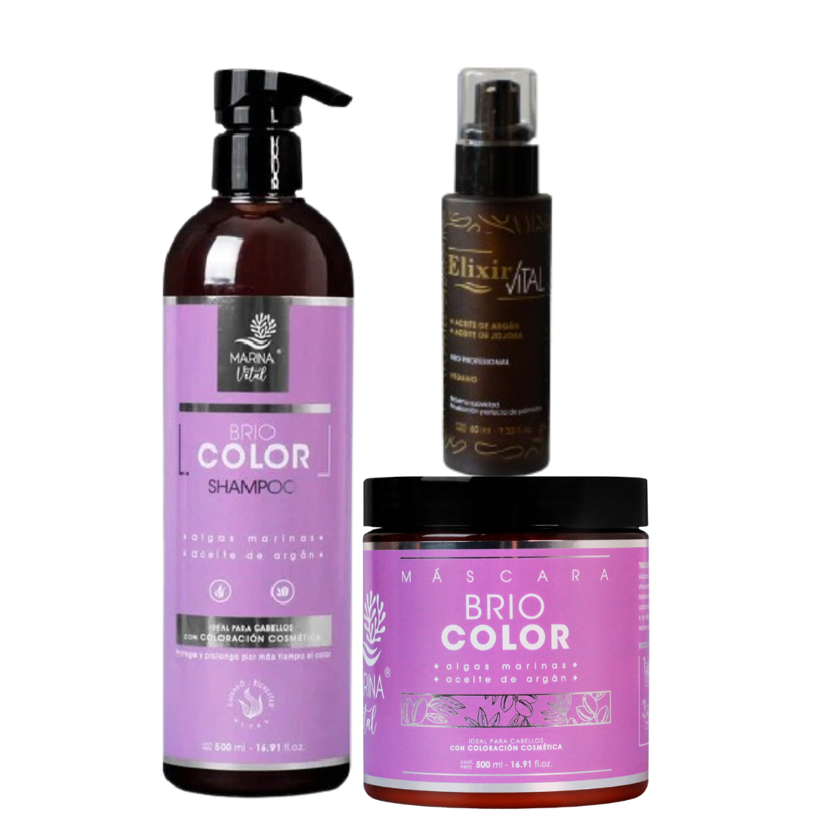 Shampoo-Mascara Briocolor-Serum Marina Vital Pack