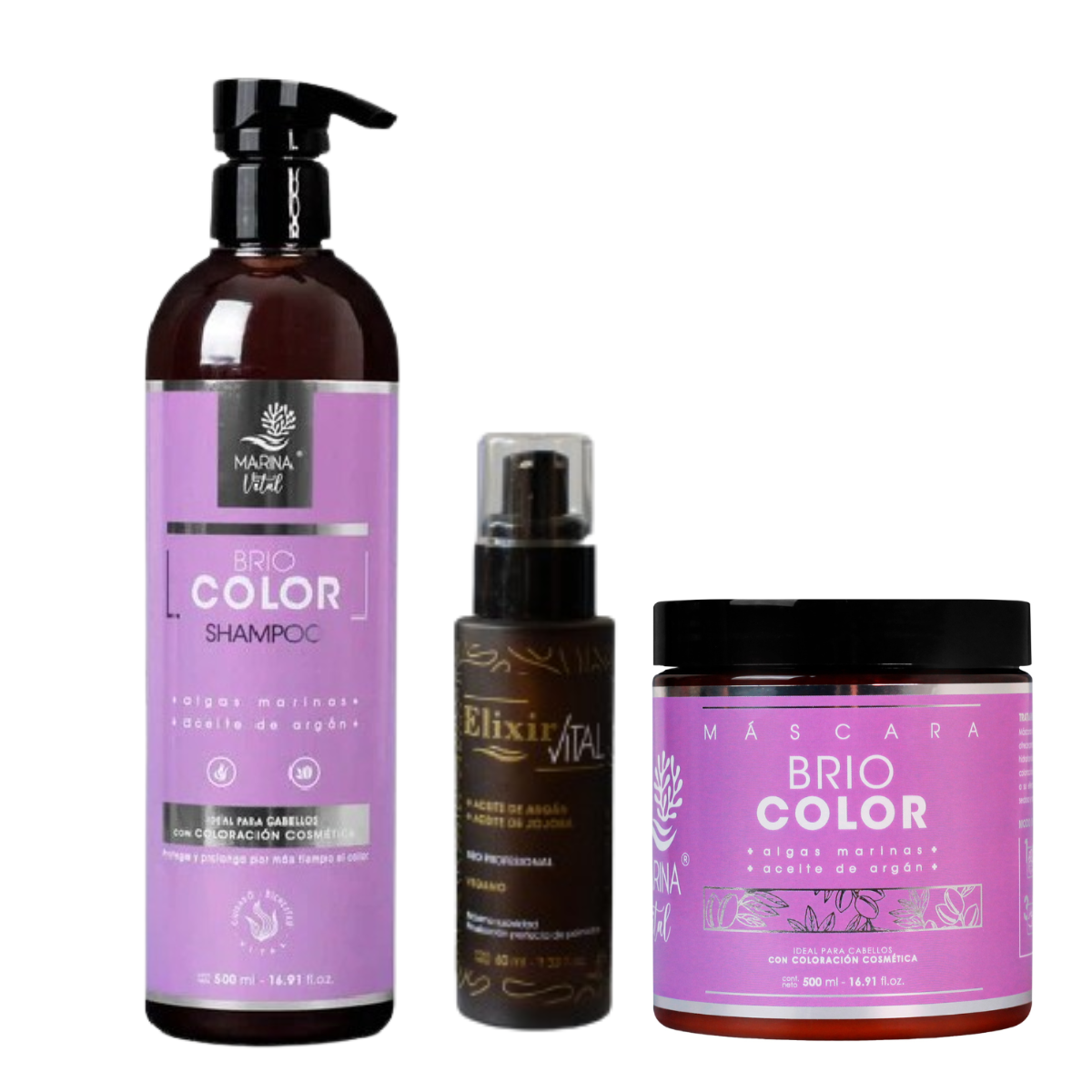 Shampoo-Mascara Briocolor-Serum Marina Vital Pack