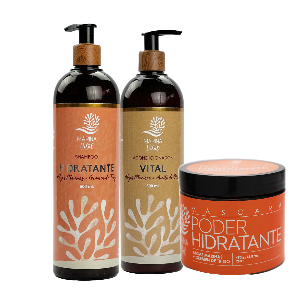 Shampoo-Mascara Poder Hidratante-Acondicionador Kit Marina Vital