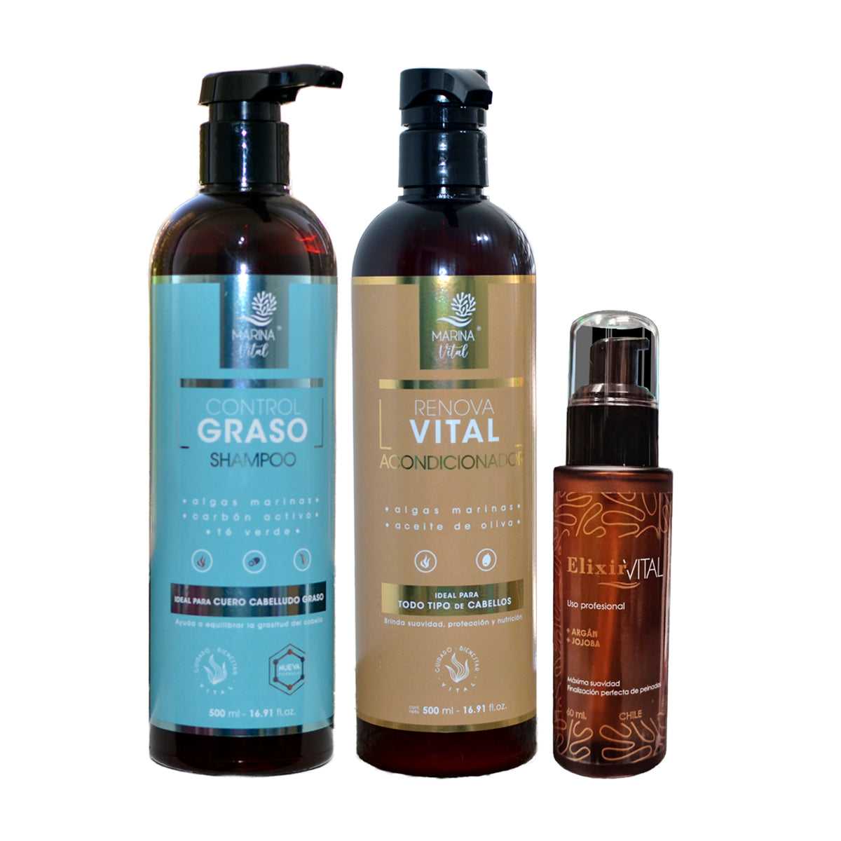 Shampoo Control Graso Acondicionador y Serum Marina Vital