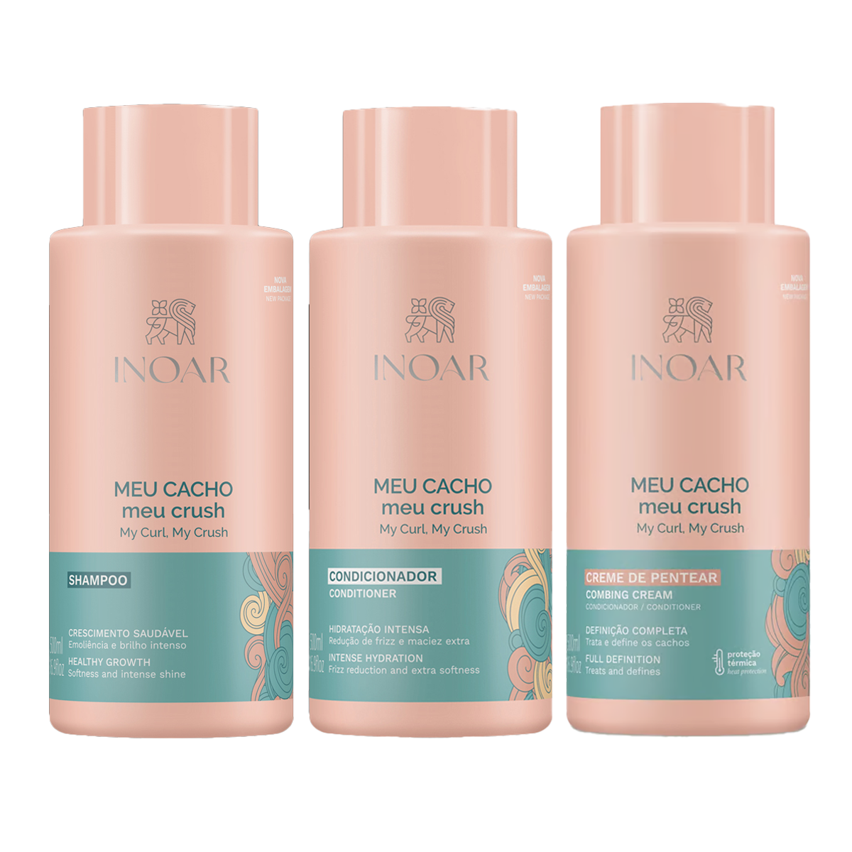 Meu Cacho Shampoo y Acondicionador y Crema de Peinar 500 ml c/u