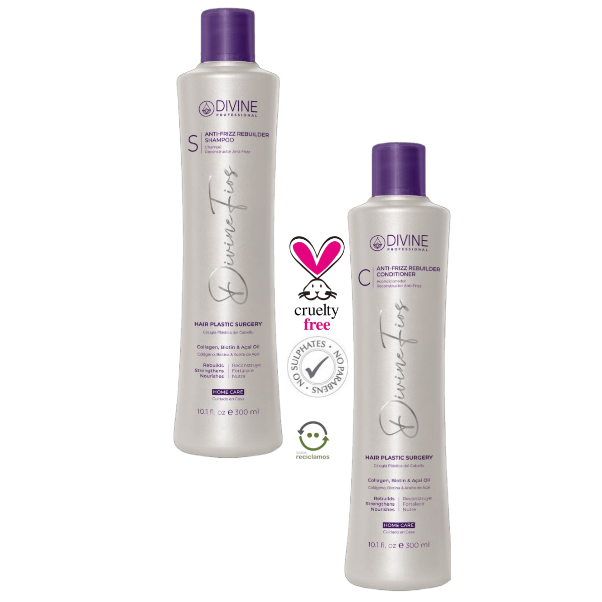 PACK Shampoo y Acondicionador Anti-Frizz Divine Professional 300 Ml C/U