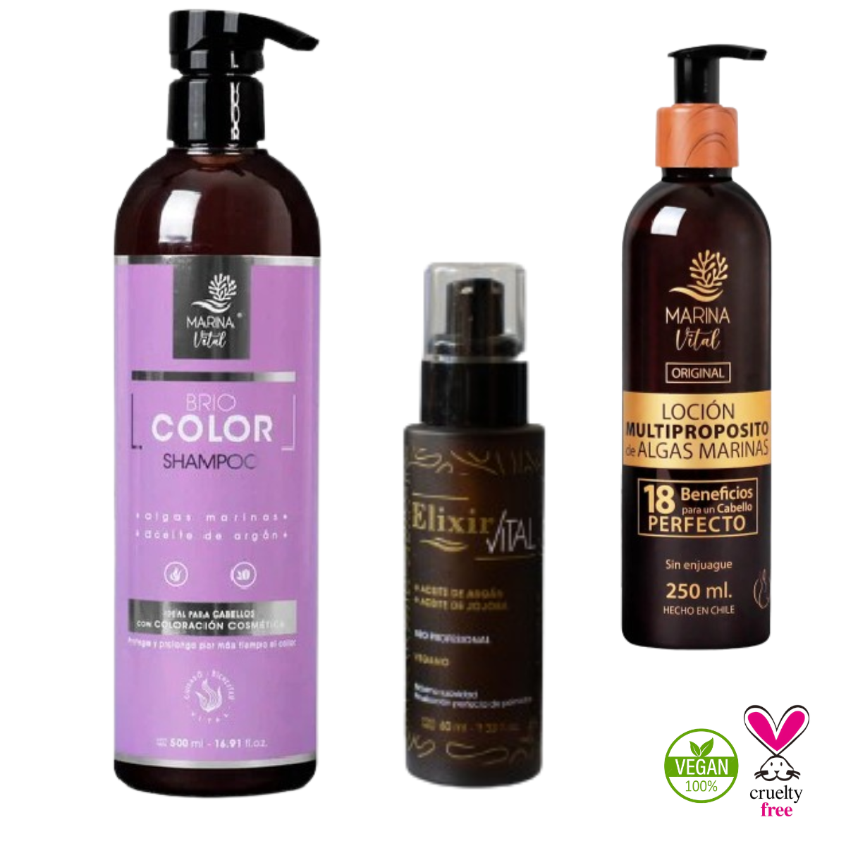 Shampoo Briocolor y Serum+Locion Multiproposito Marina Vital