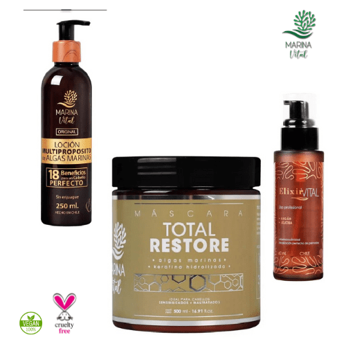 Mascara Restauradora Locion Mutiproposito y Serum Marina Vital