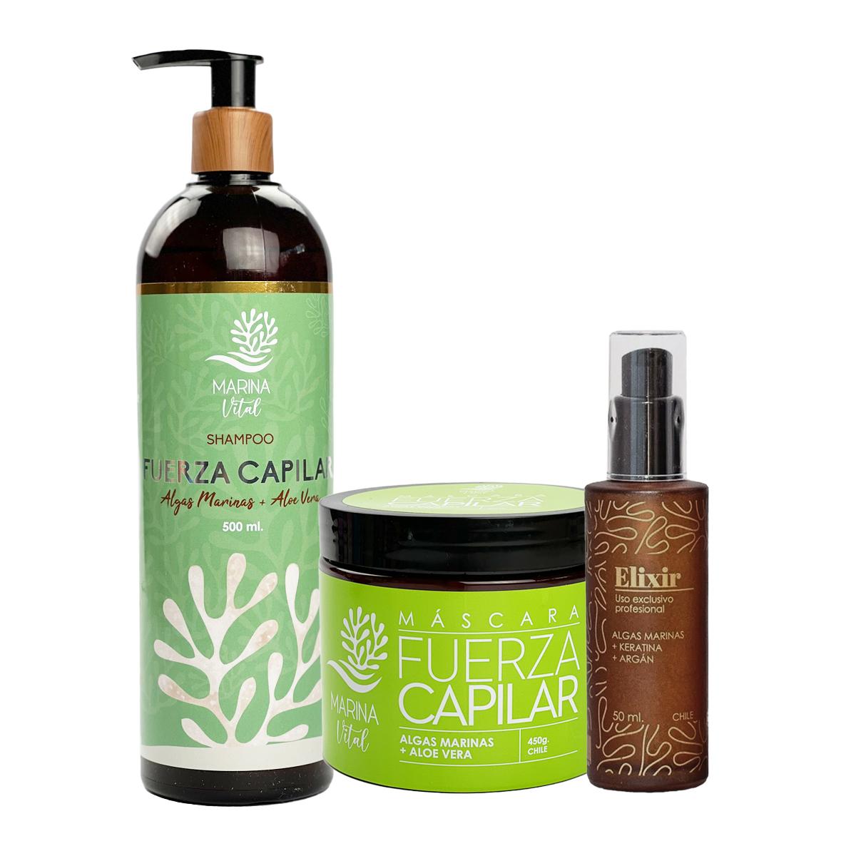 Shampoo, Mascara Fuerza Capilar y Serum Elixir