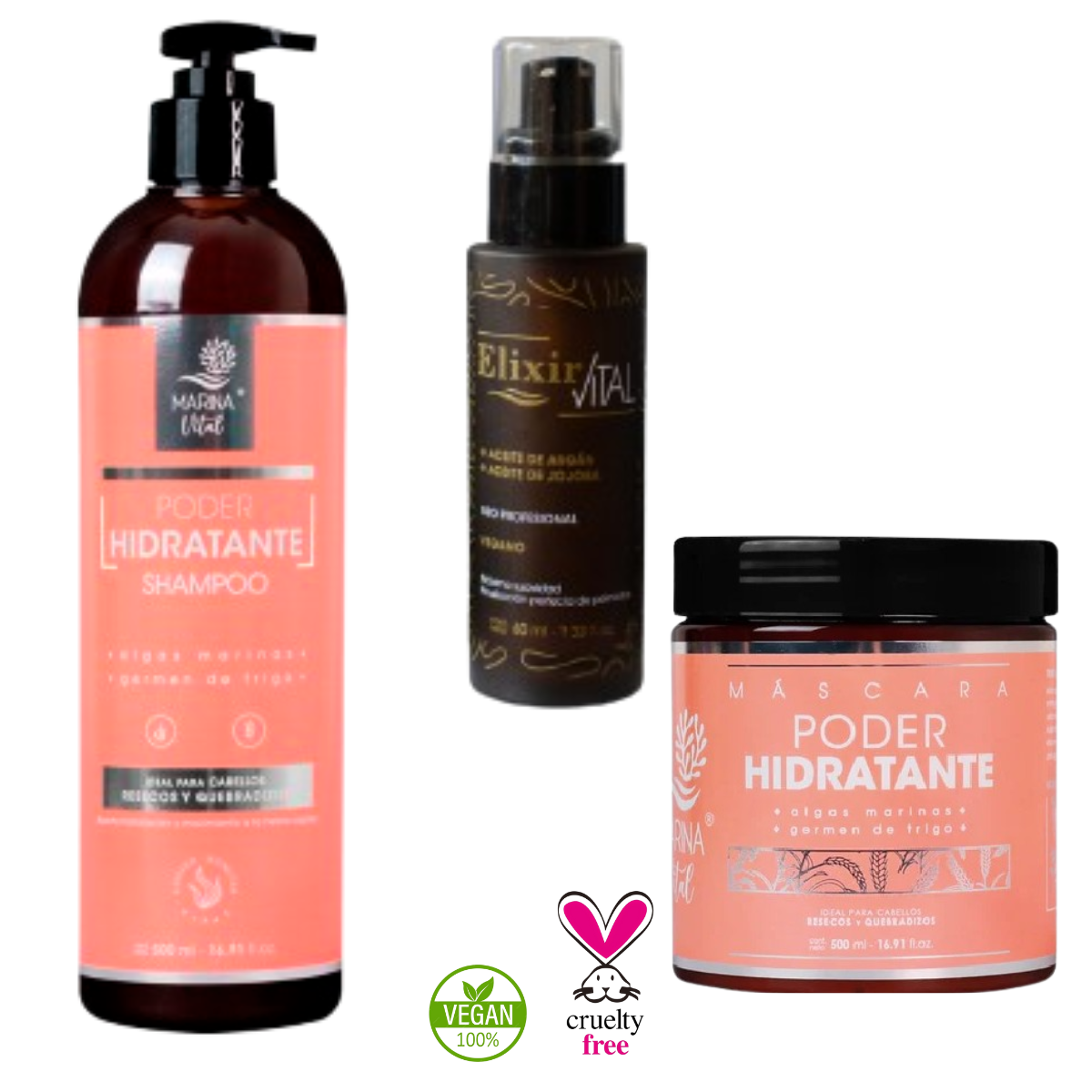 Shampoo y Mascara Poder Hidratante+Serum Marina Vital