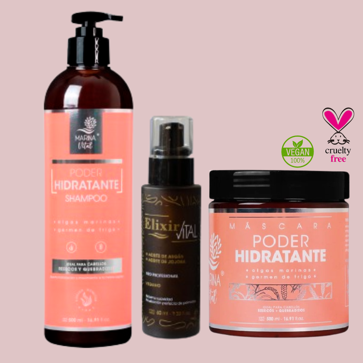 Shampoo y Mascara Poder Hidratante+Serum Marina Vital