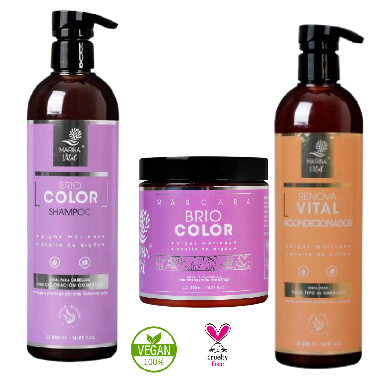 Shampoo-Máscara Briocolor-Acondicionador Marina Vital