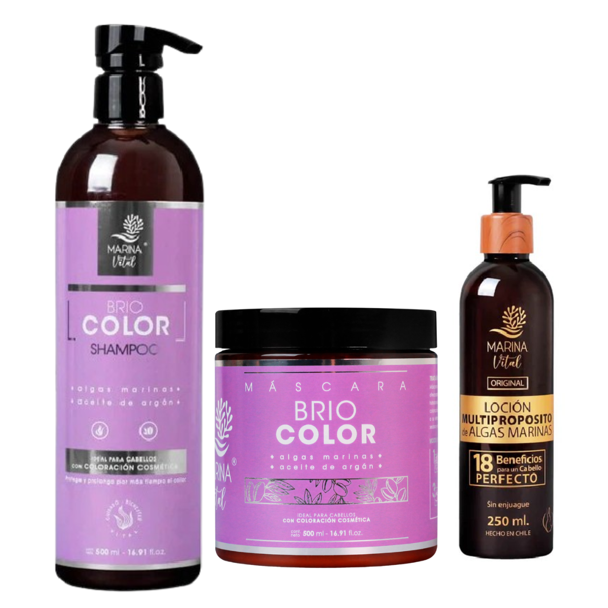 Shampoo y Máscara Briocolor + Loción Multi Marina Vital