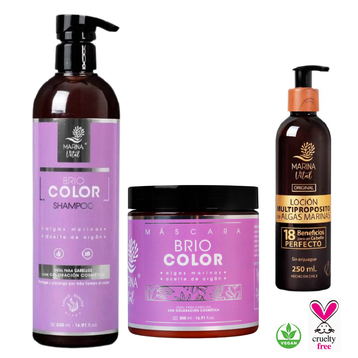 Shampoo y Máscara Briocolor + Loción Multi Marina Vital