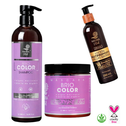 Shampoo y Máscara Briocolor + Loción Multi Marina Vital
