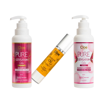 Shampoo + Acondicionador Pure Sensation Color + Serum Fascination Oil Aceite Pearl Cloe