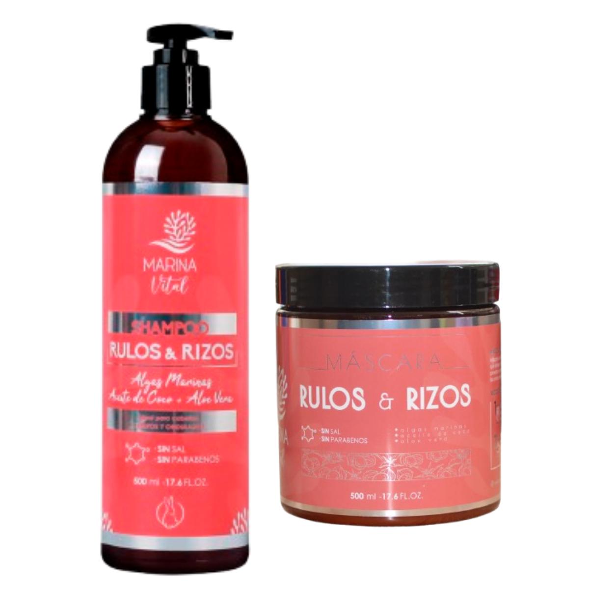 Shampoo Y Máscara Rulos Y Rizos Marina Vital 500 Ml C/u