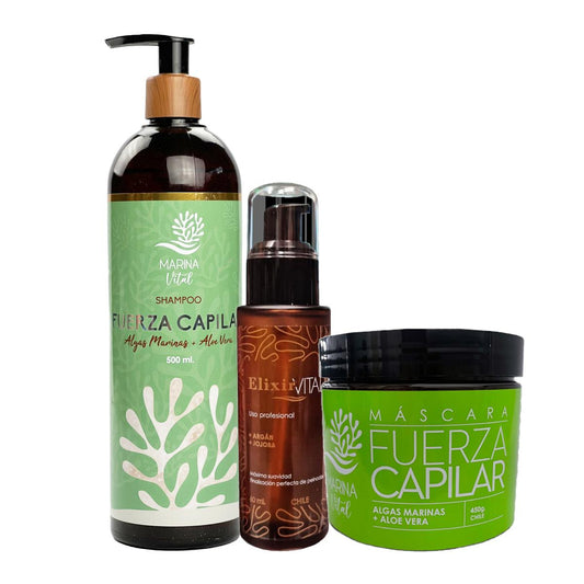 Shampoo, Mascara Fuerza Capilar y  Serum Elixir