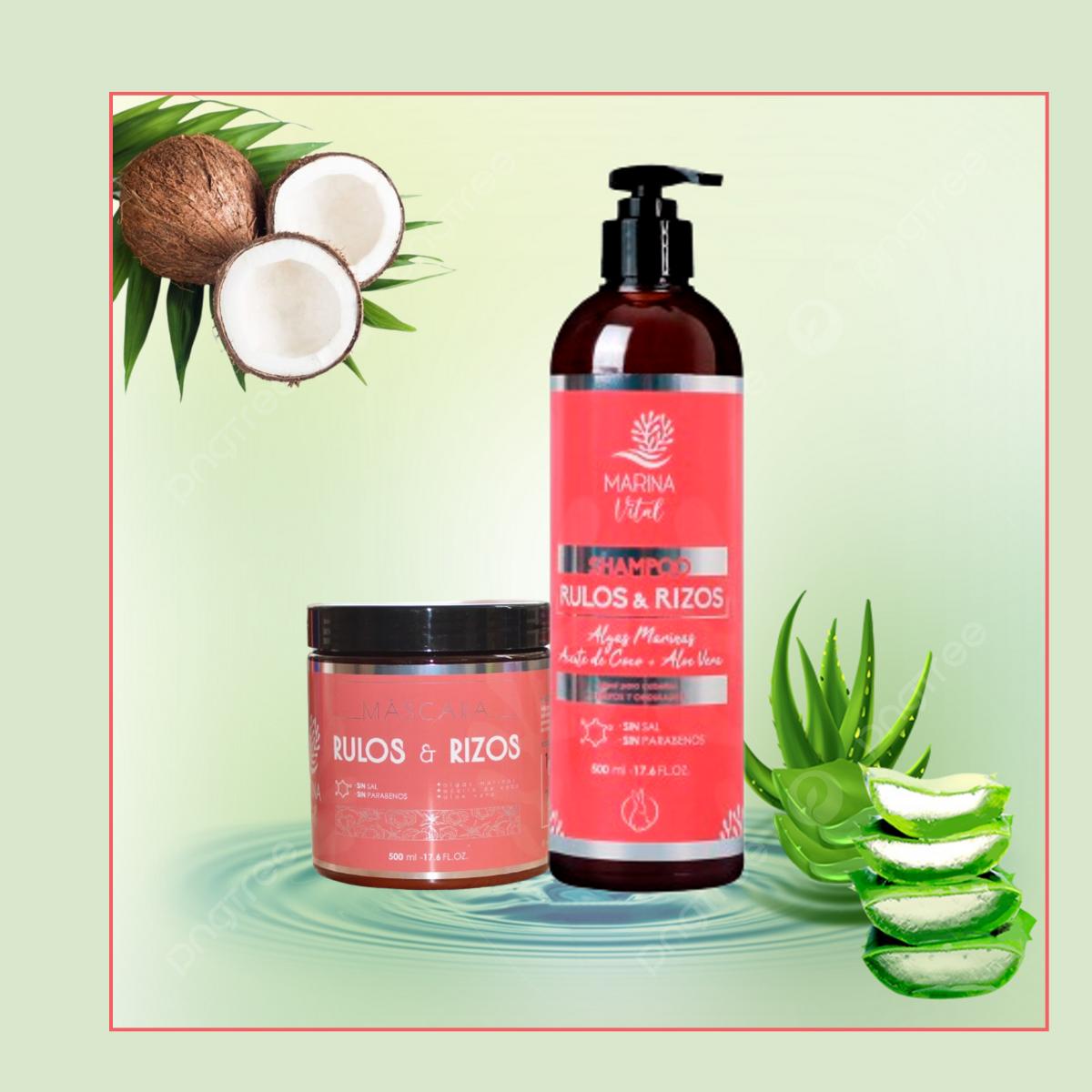 Shampoo Y Máscara Rulos Y Rizos Marina Vital 500 Ml C/u