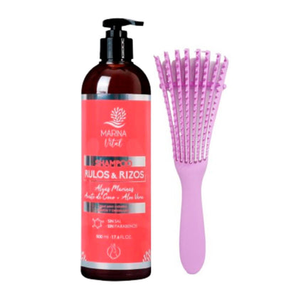 Shampoo Rulos Y Rizos Marina Vital + Cepillo Cabello Rizado